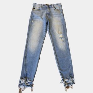 KanCan Light Wash Mid-Rise Distressed Raw Hem Skinny Jeans Size 9